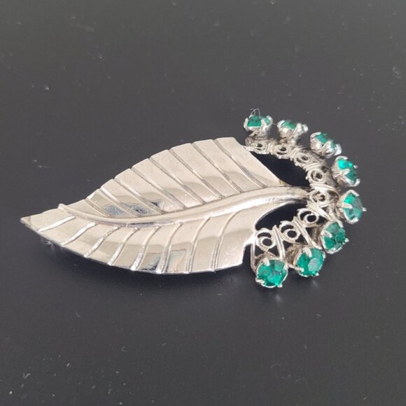 Gorgeous Vintage Retro Silver Plated RAPHAEL Emerald Green Crystal Brooch - Picture 7 of 9